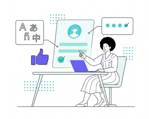 graphic of African woman taking skills test